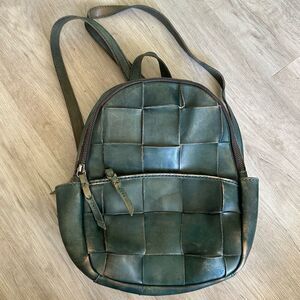 Patricia Nash Jacini Woven Leather Backpack Teal Green Small Distressed